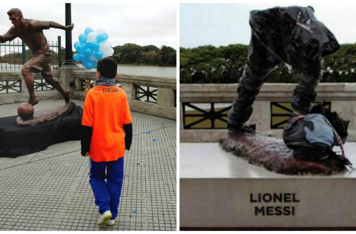 Destrozan escultura de Messi en paseo público de Buenos Aires