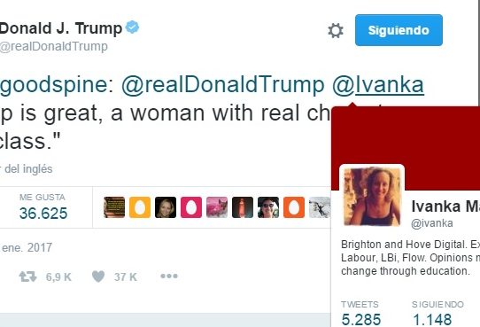 Trump se equivoca de Ivanka en Twitter y hace saltar a la fama a una inglesa