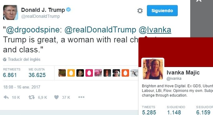 Trump se equivoca de Ivanka en Twitter y hace saltar a la fama a una inglesa