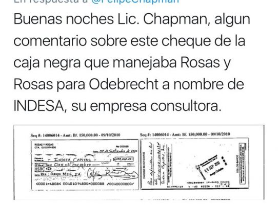 Indesa reconoce que recibió un cheque de Rosas & Rosas