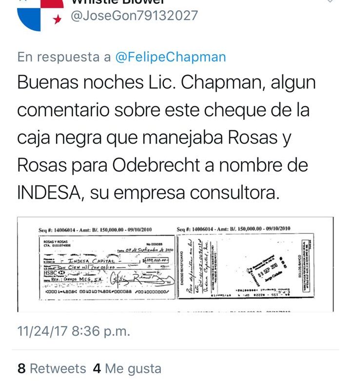 Indesa reconoce que recibió un cheque de Rosas & Rosas