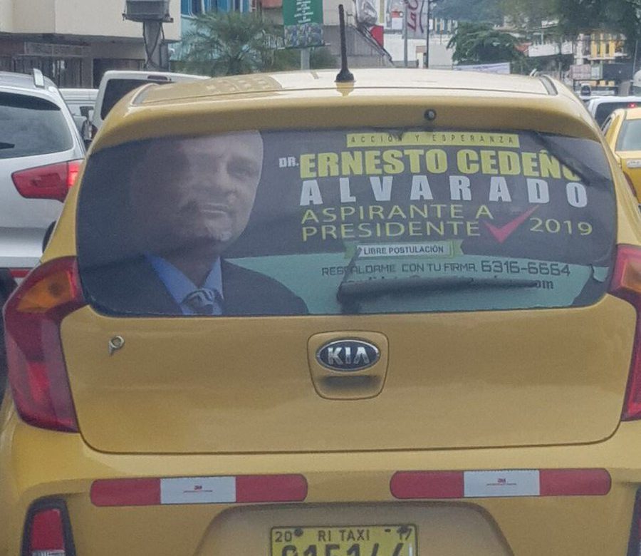 Denuncian que publicidad de Ernesto Cedeño en taxi viola reglamentacion del TE
