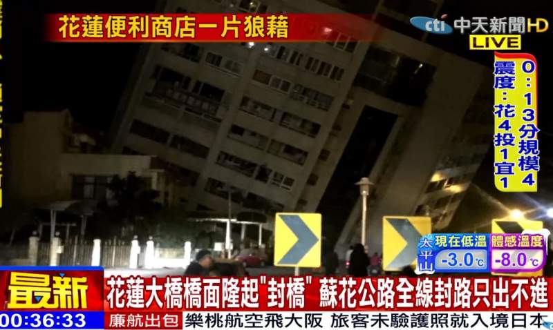 Colapsa un hotel en Taiwán luego de un sismo de magnitud 6,4
