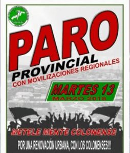 Afiche de paro en Colón para el próximo 13 de marzo. Foto/Redes sociales.