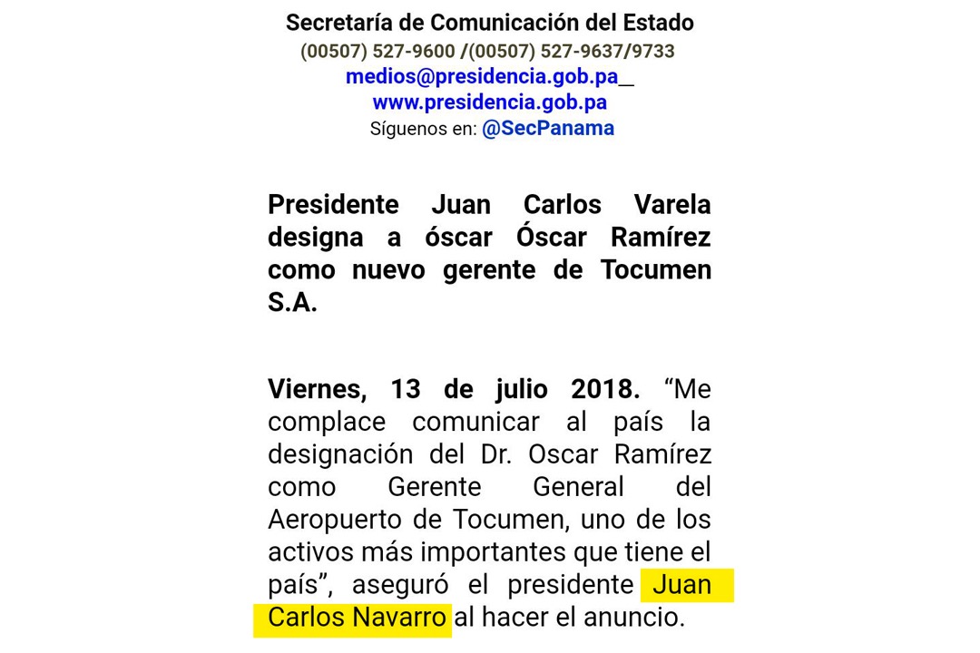 Secretaría de Comunicación dice que Juan Carlos Navarro es el presidente