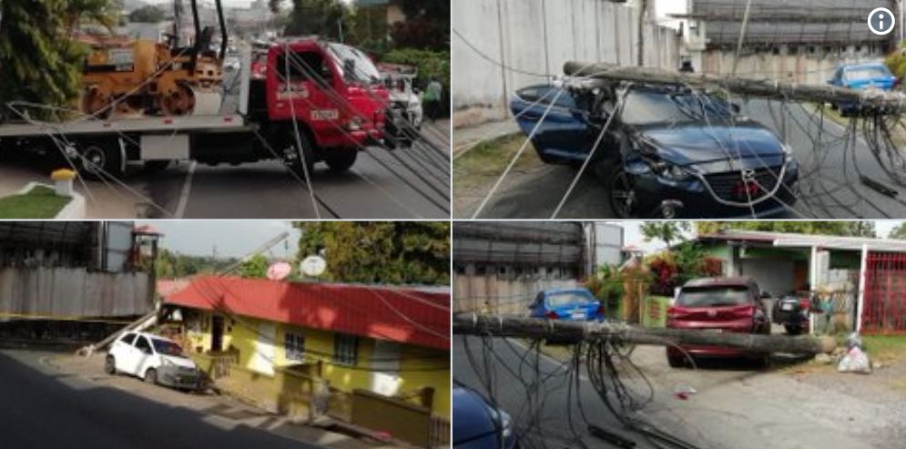 Grúa provoca caída de tres postes sobre varios autos en La Chorrera