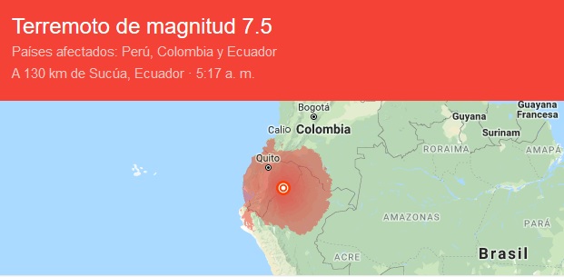 Sismo de 7.5 remece Ecuador y se siente en parte de Colombia y Perú
