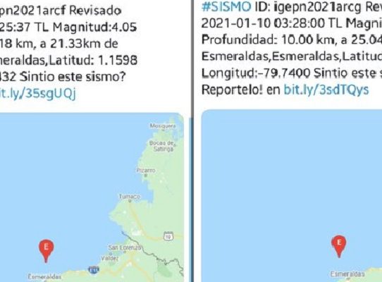Reportan doce sismos entre 2,6 y 4 de magnitud frente a costa norte de Ecuador