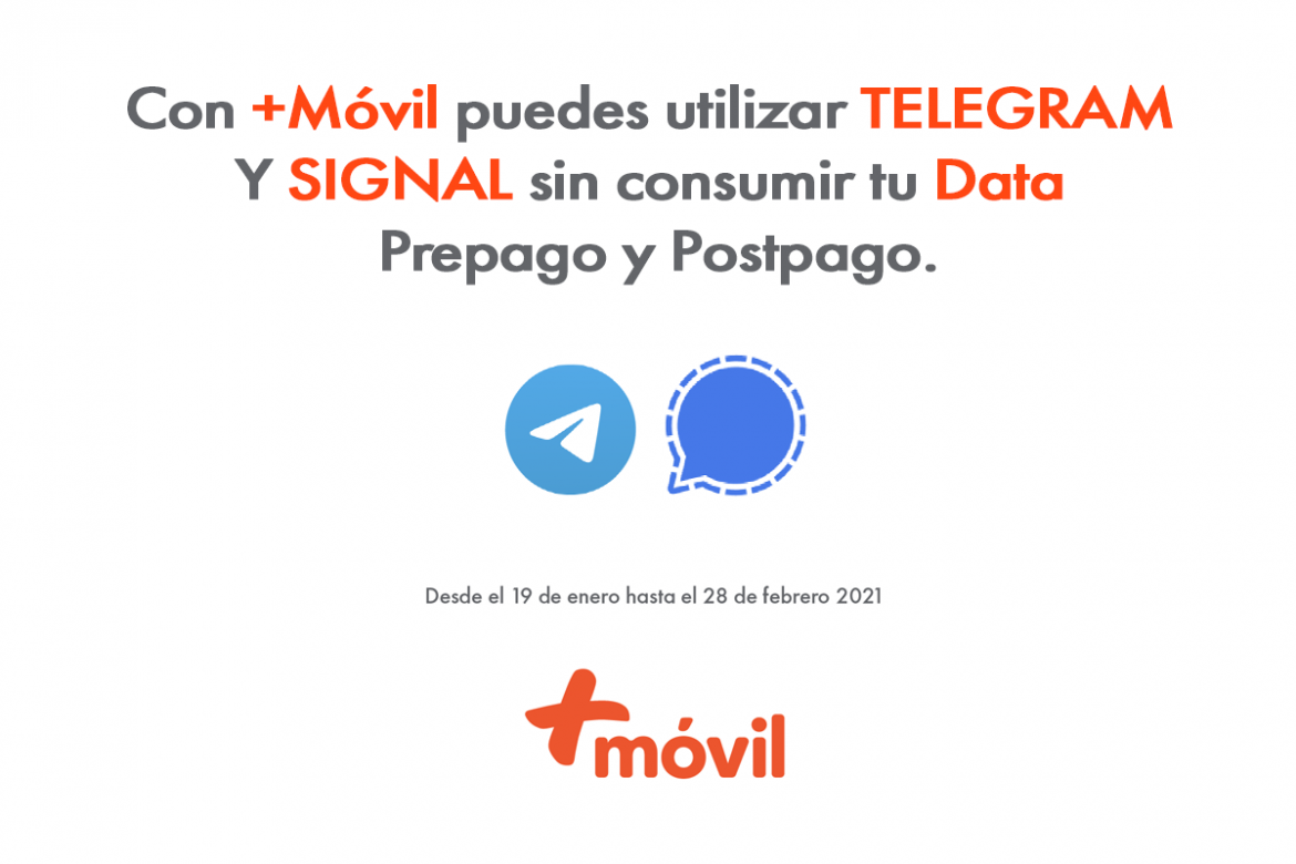 Usuarios de +Móvil tendrán a su disposición de manera gratuita acceso a los Apps de mensajeria Telegram y Signal