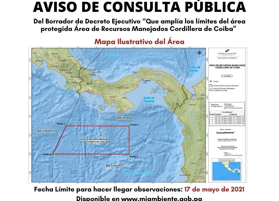 17 de mayo: cierre de consulta pública sobre Decreto Ejecutivo referente a cordillera de Coiba