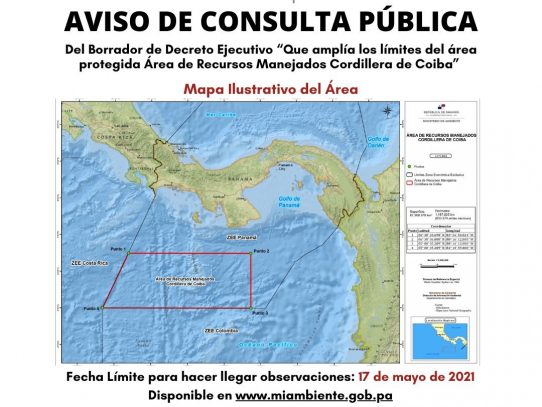 17 de mayo: cierre de consulta pública sobre Decreto Ejecutivo referente a cordillera de Coiba