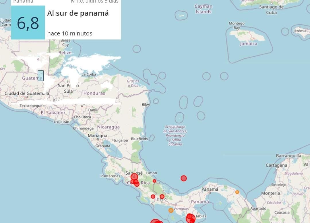 Fuerte sismo de magnitud 6.8 sacude Chiriquí