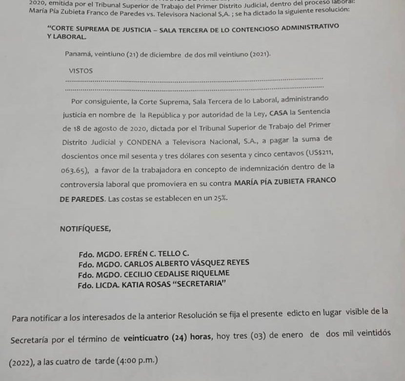 TVN tiene que pagarle 211 mil dólares a María Pía Zubieta
