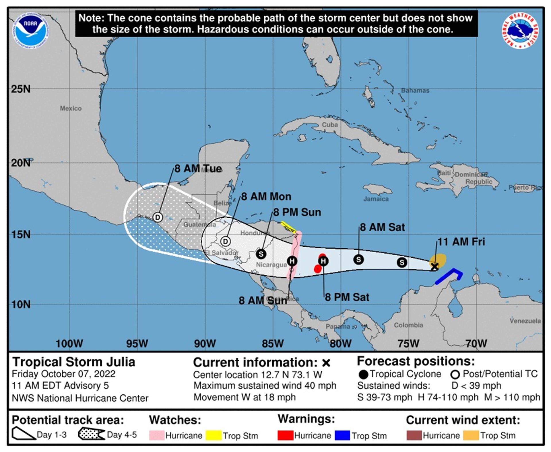 Julia es ya un huracán camino de Nicaragua