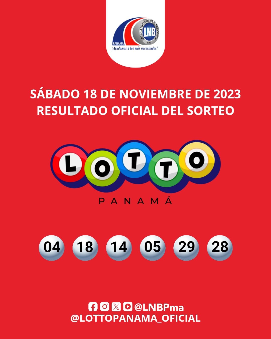 Resultados sorteos Lotto y Pega 3 LNB de 18 de noviembre de 2023