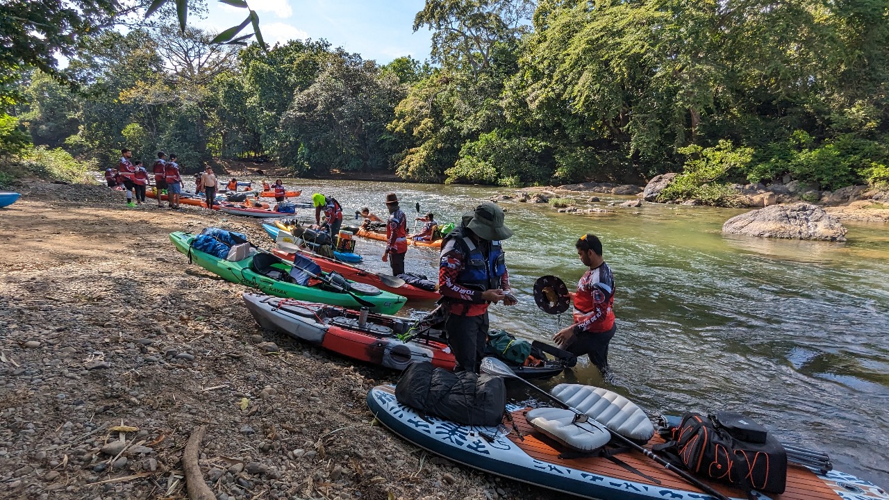 Aventureros navegan el Río La Villa en el Tour de Kayak 2024