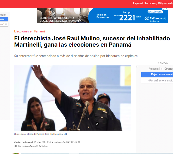 Panamá: Mulino, sucesor del inhabilitado Martinelli, gana las elecciones