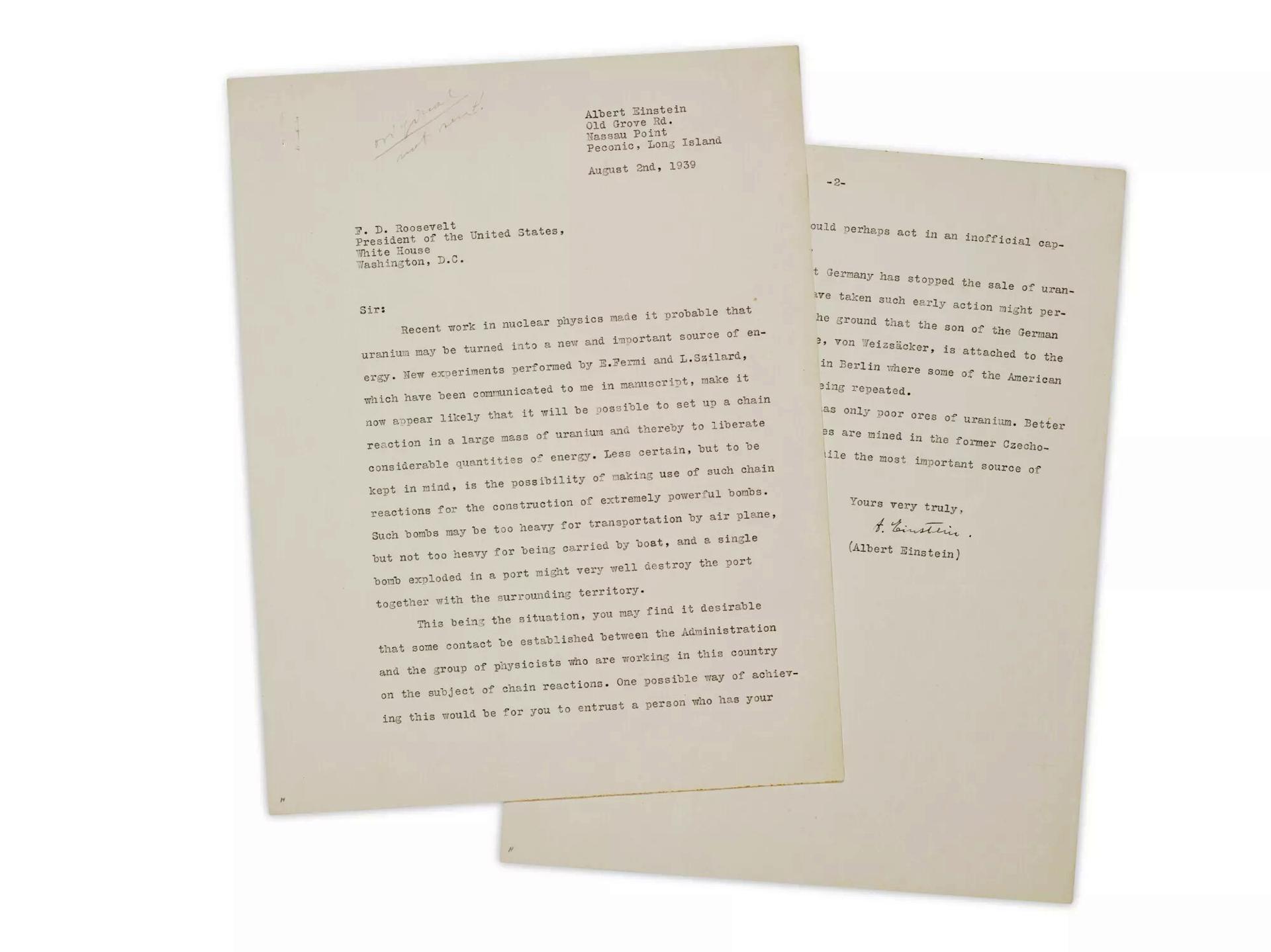 Venden en $4 millones carta de Einstein a Franklin D. Roosevelt