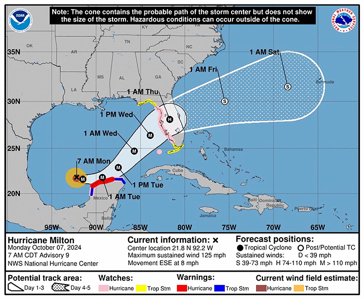 Evacúan bahía de Tampa ante posible impacto directo de Milton categoría cinco