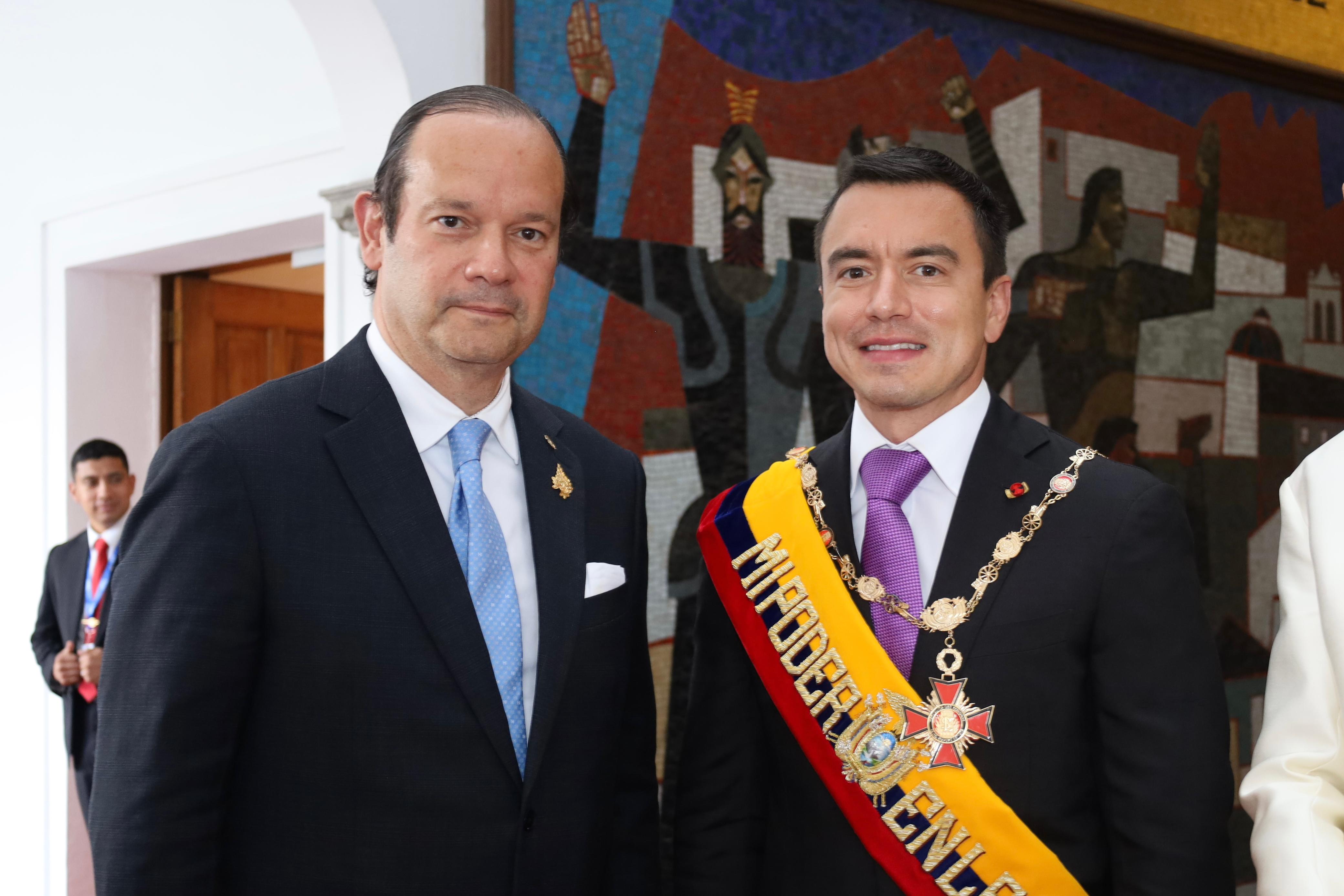 Seguridad, comercio y el Canal temas del saludo del canciller Martínez-Acha al presidente Noboa de Ecuador