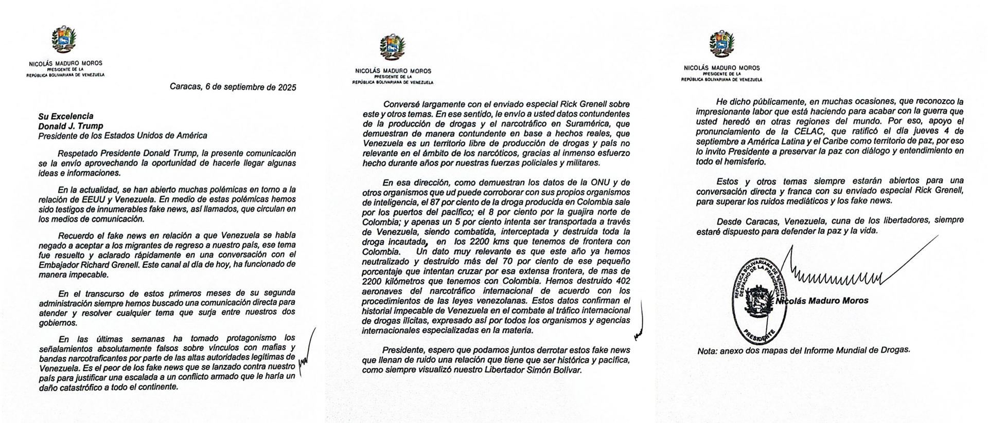 Maduro admite envío de carta a Trump en busca de canal de diálogo "directo"