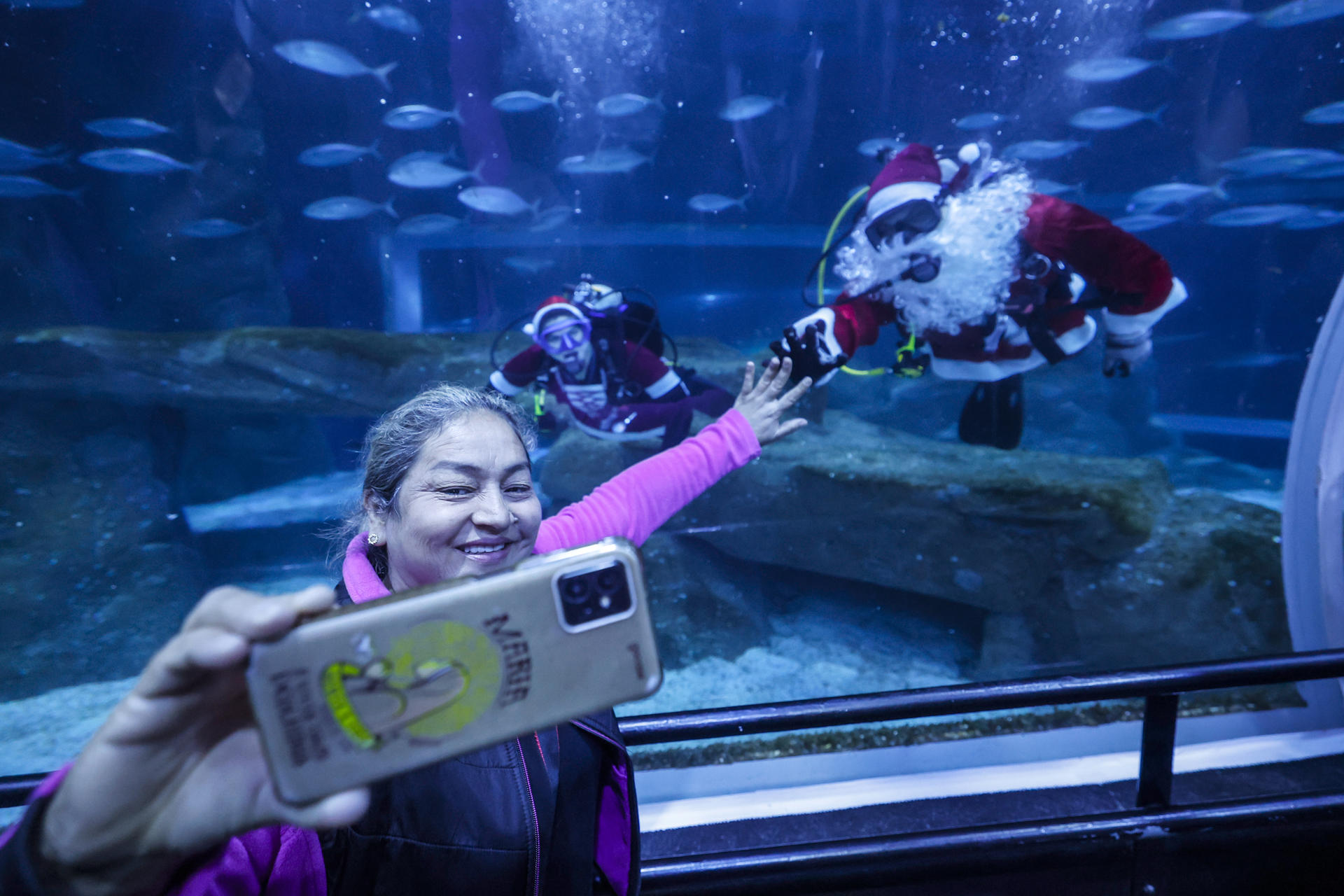 Papá Noel celebra Navidad en Brasil rodeado de tiburones