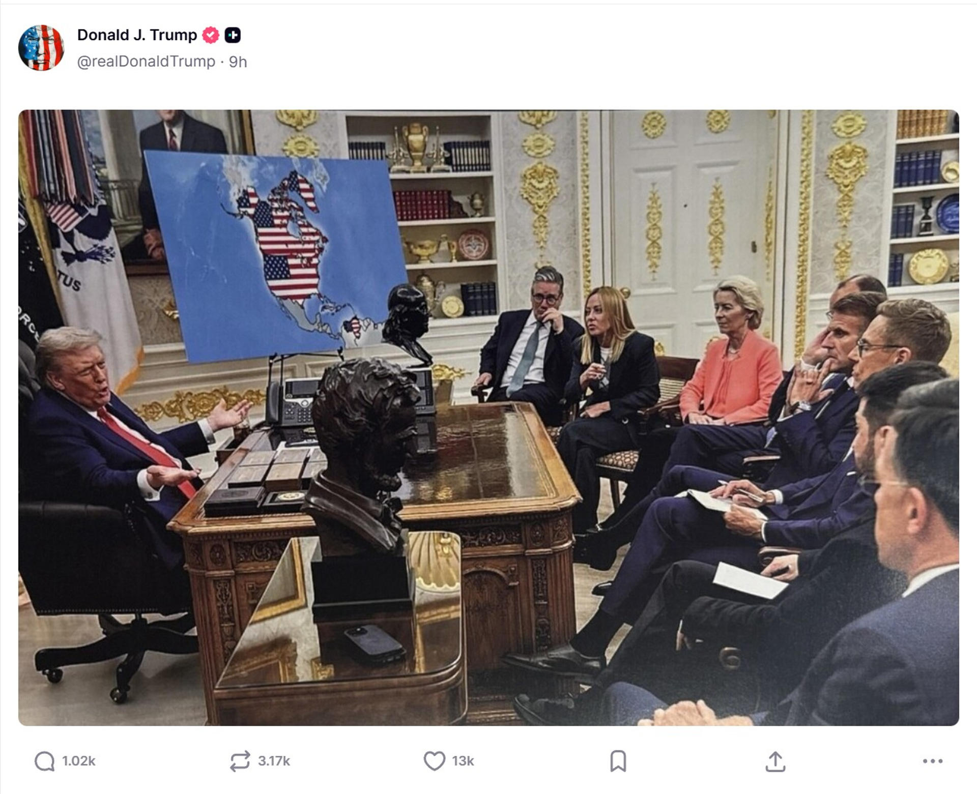 Trump publica mapa en que Venezuela, Canadá y Groenlandia aparecen como parte de EE UU