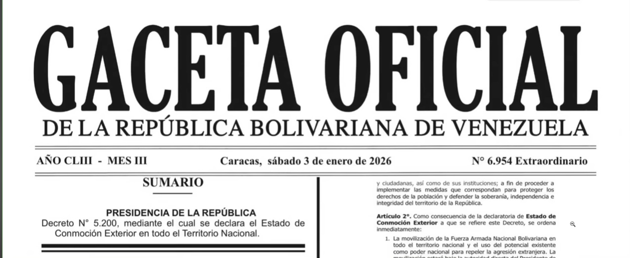 Decreto de Estado de Conmoción Exterior ordena detener a quienes apoyen ataque de EE UU en Venezuela