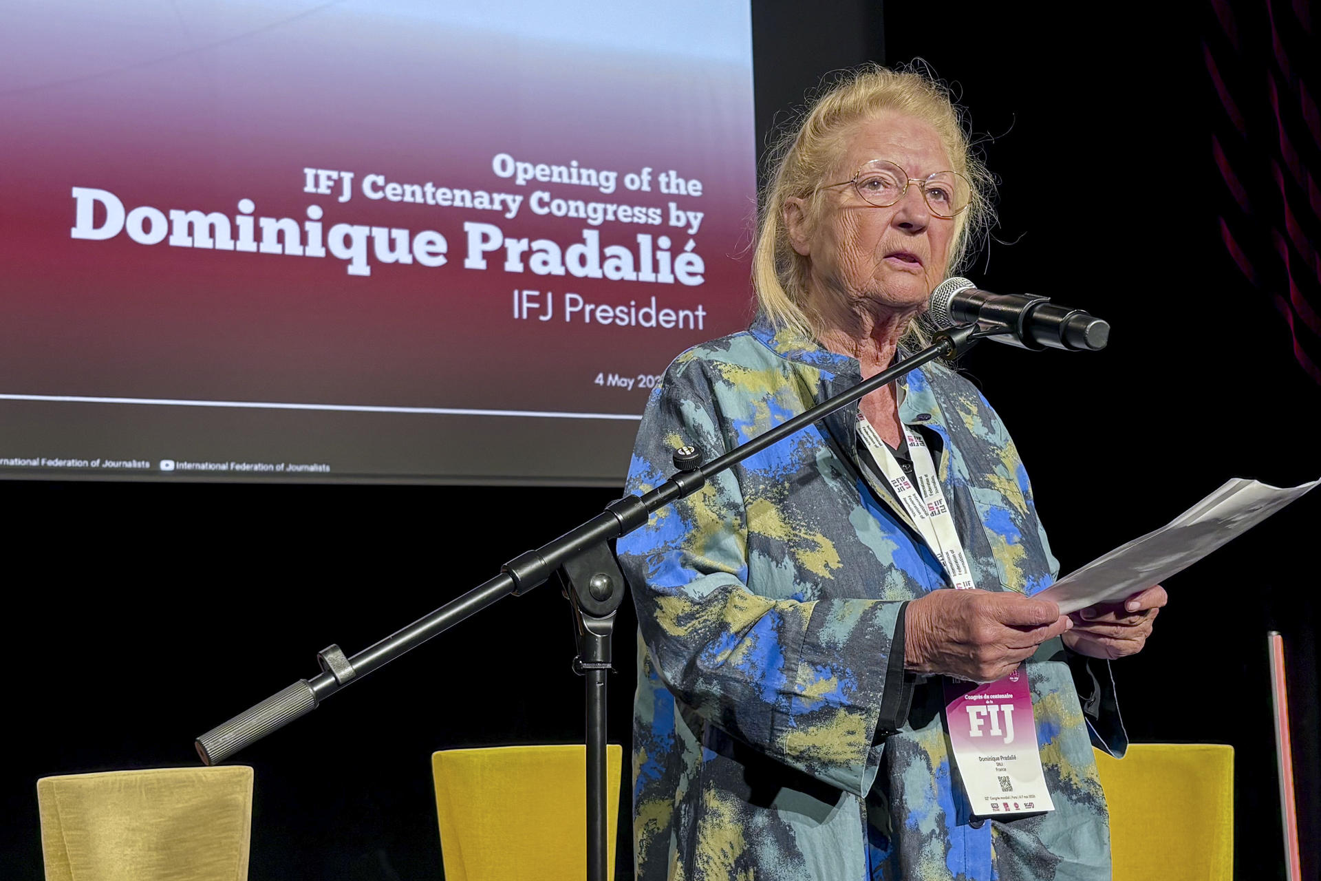 Presidenta saliente del FIP denuncia "genocidio" en Gaza y asesinato de periodistas