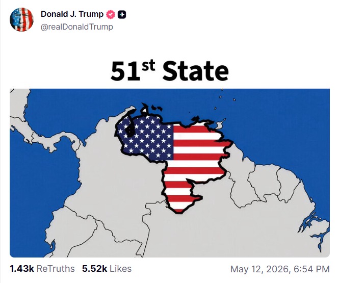 Trump publica imagen de Venezuela como estado 51 de EE UU, deja por fuera el Esequibo