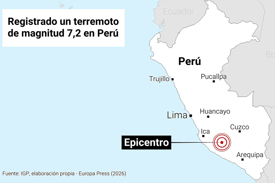 Registrado un terremoto de magnitud 7,2 en el sur de Perú
