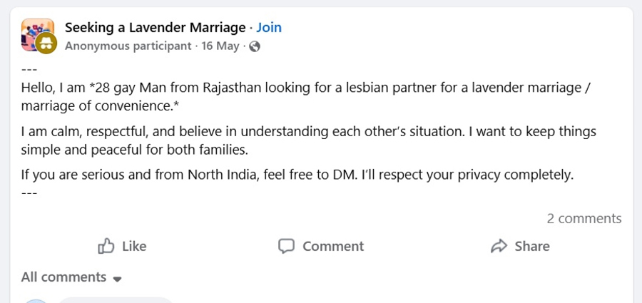 "Hombre gay busca mujer lesbiana para un matrimonio de conveniencia en la India"