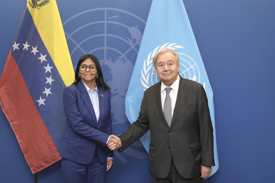 Guterres recibe a Delcy Rodríguez antes de reunión con Trump y de intervenir en ONU