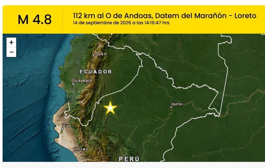 Un sismo de magnitud 4,8 se siente en la frontera amazónica de Perú y Ecuador