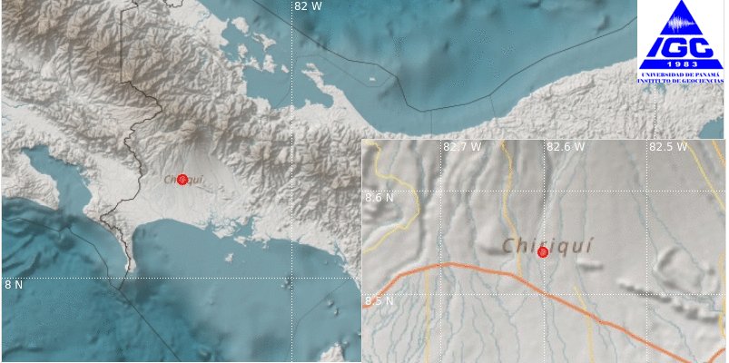 Sismo de magnitud 3.4 se registró hoy en la provincia de Chiriquí