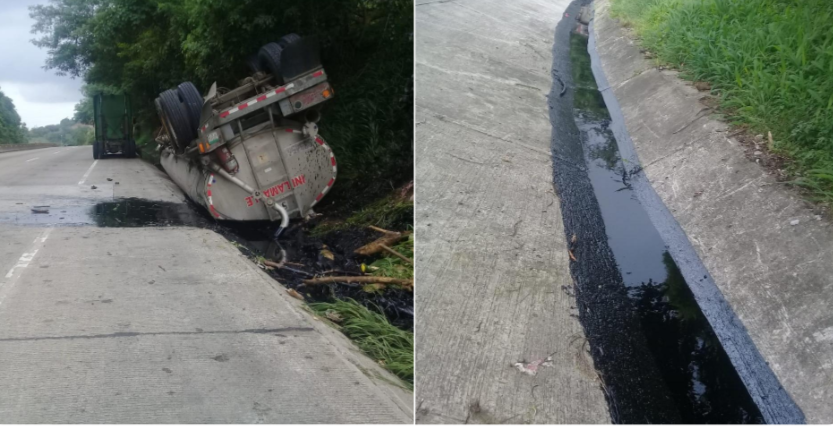 Cisterna se vuelca y derrama combustible en Autopista Panamá-Colón