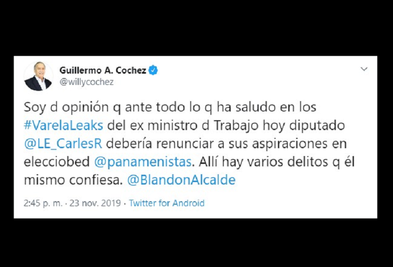 “Carles debe renunciar a aspiraciones en Partido Panameñista”: Cochez