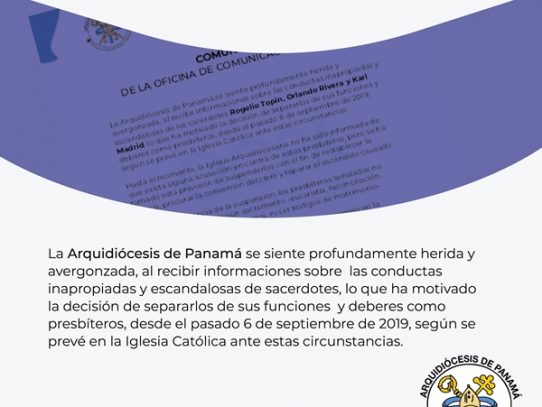Arquidiócesis de Panamá herida y avergonzada por conducta inapropiada de tres sacerdotes