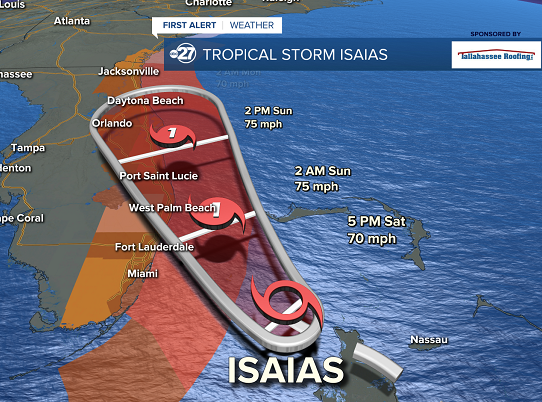 Isaías se debilita a tormenta tropical antes de llegar a Florida