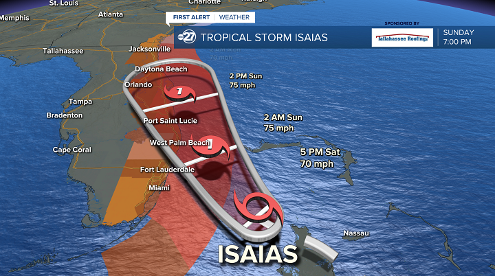 Isaías se debilita a tormenta tropical antes de llegar a Florida