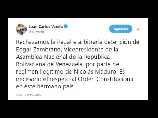 Panamá rechaza la detención de Edgar Zambrano, Vicepresidente de la Asamblea Nacional de Venezuela