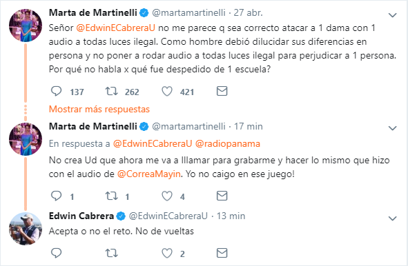 Periodista Cabrera lanza un reto a la exprimera dama Marta de Martinelli