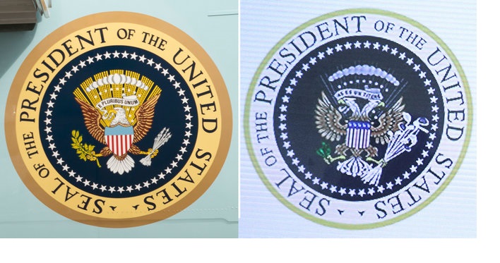 Cómo Trump acabó en un escenario con un sello presidencial falso