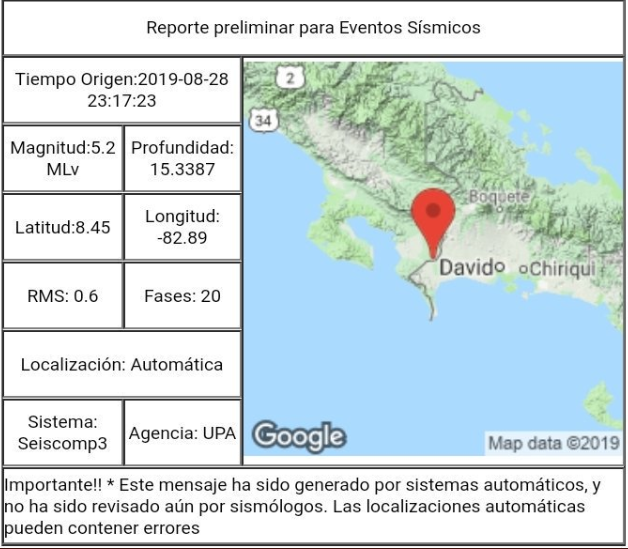 Se registra temblor de 5.2 en la provincia de Chiriquí, según Geociencias