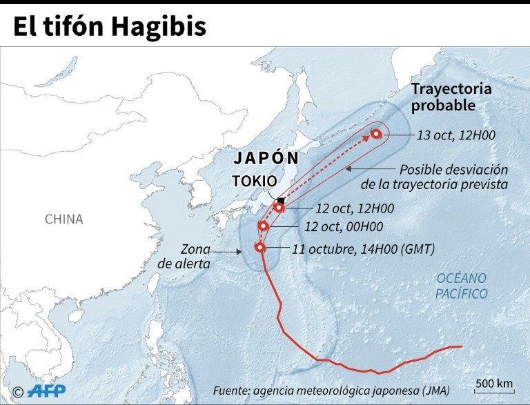 Japón en alerta máxima por azote del tifón Hagibis